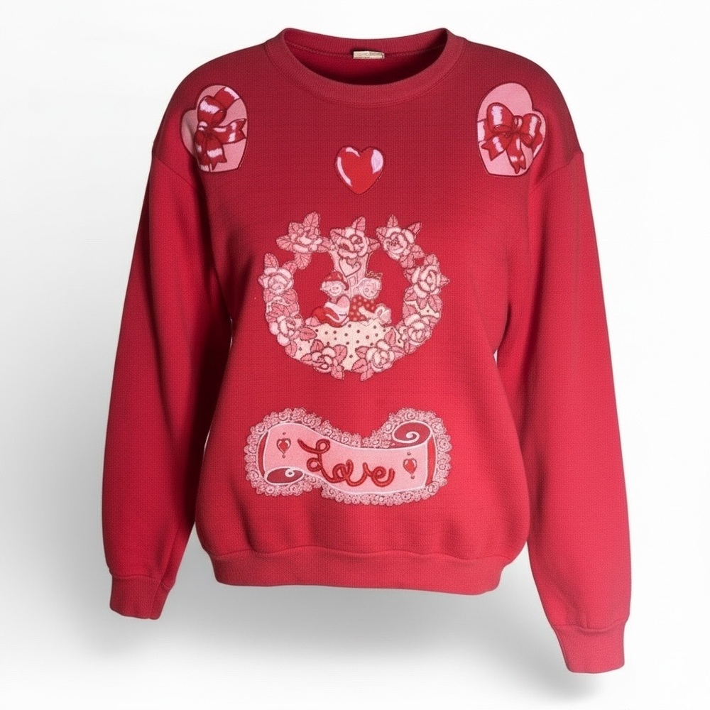 Red Love Graphic Fleece Pullover Made to Order Puff Paint Design Valentines Day
